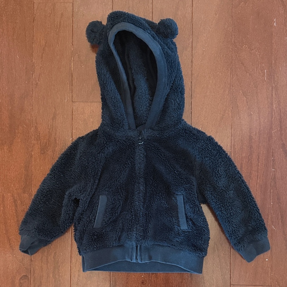 GAP Baby Plush Fuzzy Hooded Jacket - Dark Blue 3-6 month